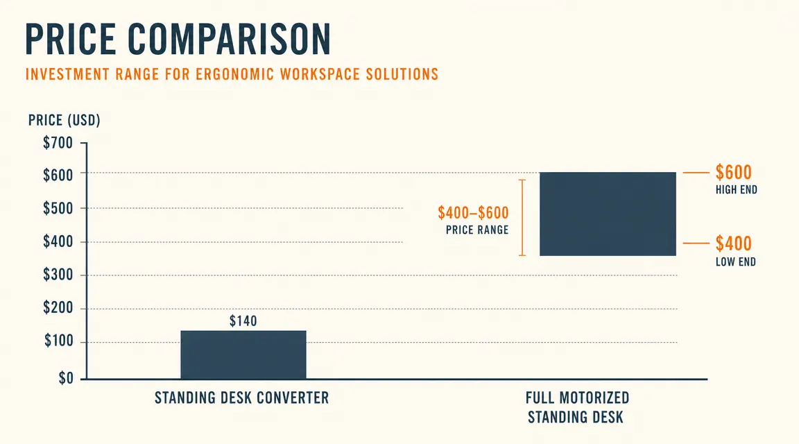 Side-by-side comparison chart showing cost of standing desk converter versus a full sit-stand desk replacement