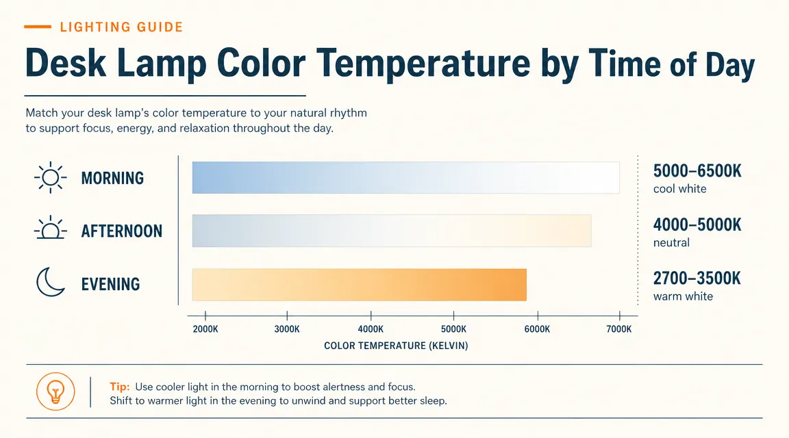 Chart showing recommended color temperature ranges for morning, afternoon, and evening home office work